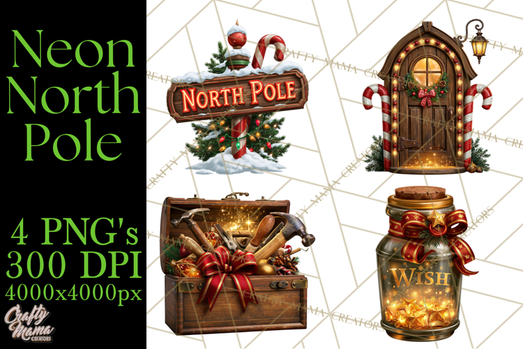 Neon North Pole PNG Christmas Clipart