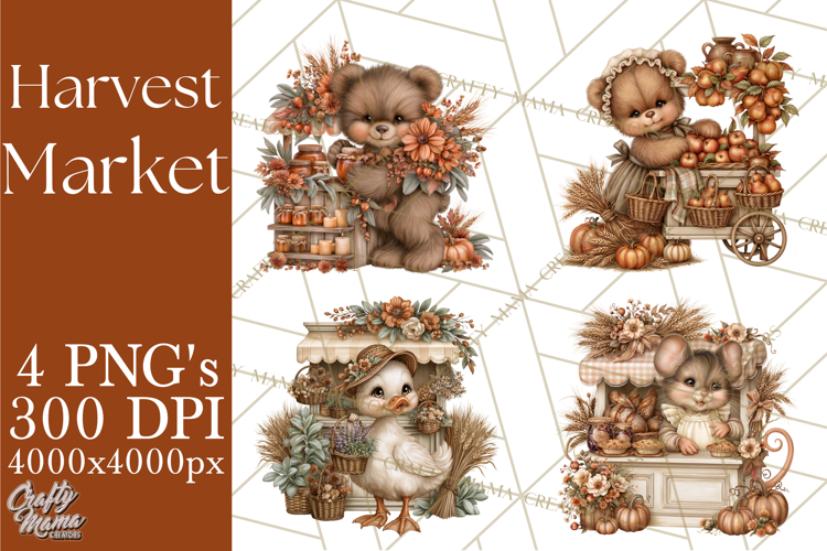 Harvest Market Clipart PNG, Fall Animals