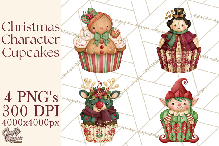Christmas Character Cupcake Clipart PNG, Christmas Sweets