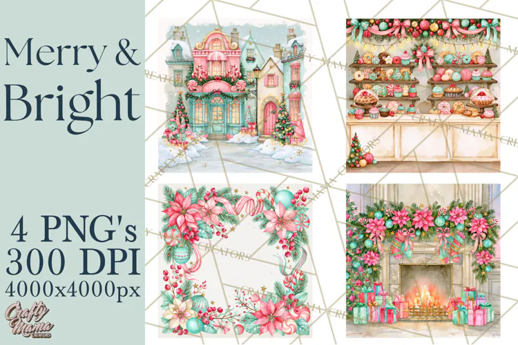 Merry And Bright Christmas Watercolor PNG