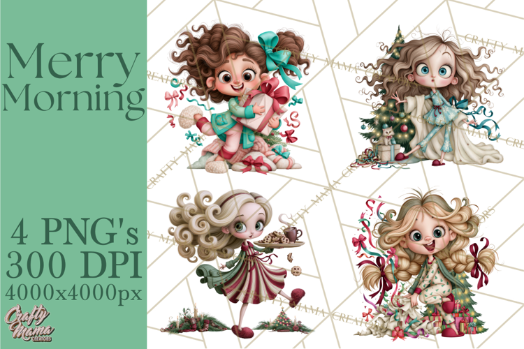 Christmas Morning Girls PNG Clipart, Pajama Characters