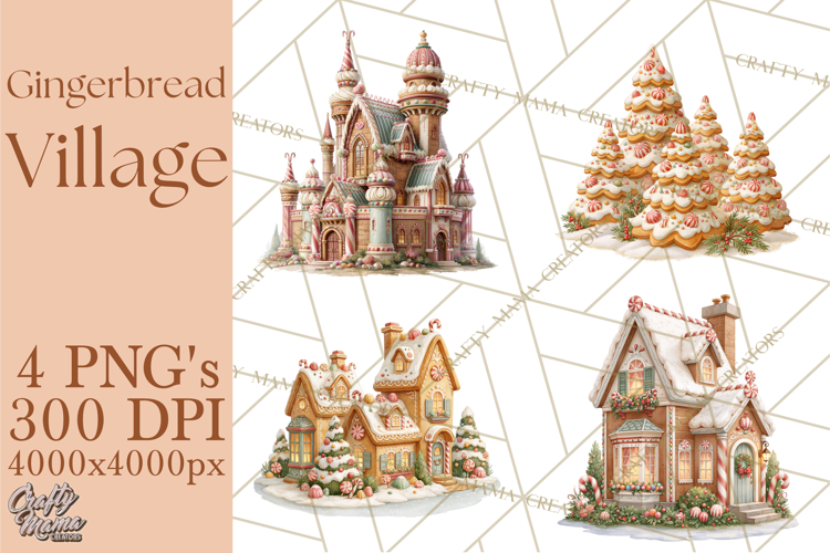 Gingerbread Christmas Village PNG Clipart