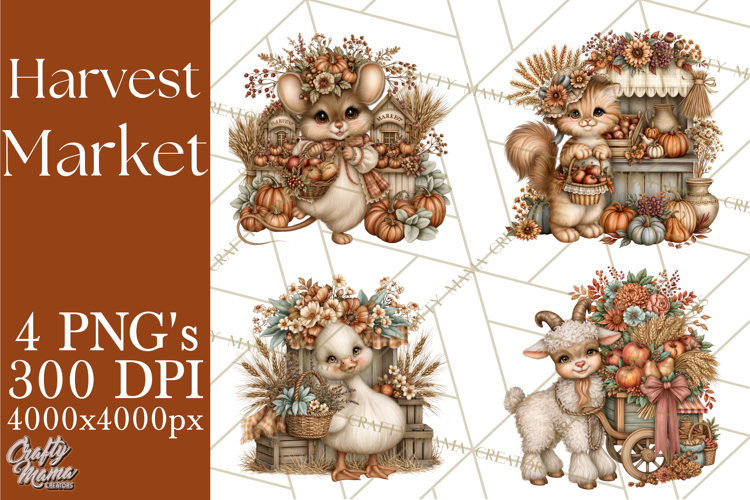 Harvest Market Clipart PNG, Fall Animals