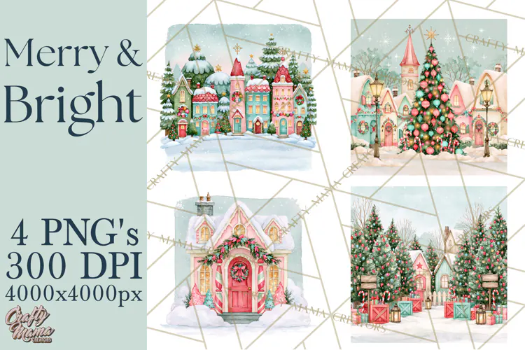 Merry And Bright Christmas Watercolor PNG