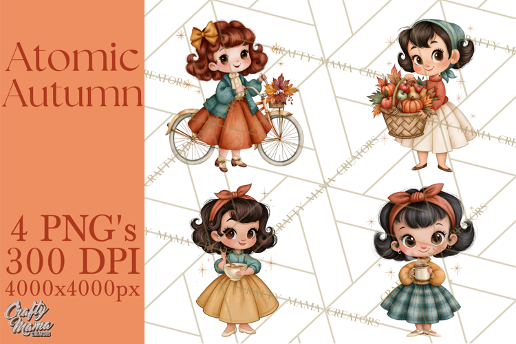 Atomic Age Autumn Clipart PNG, Retro 1950's Fall Decor