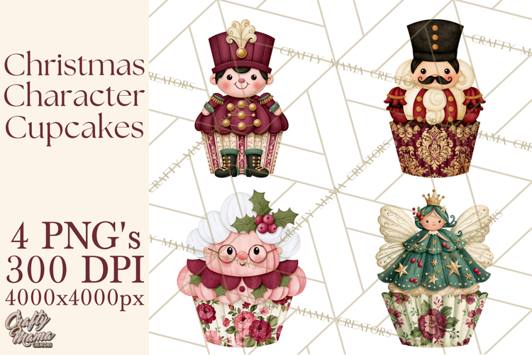 Christmas Character Cupcake Clipart PNG, Christmas Sweets