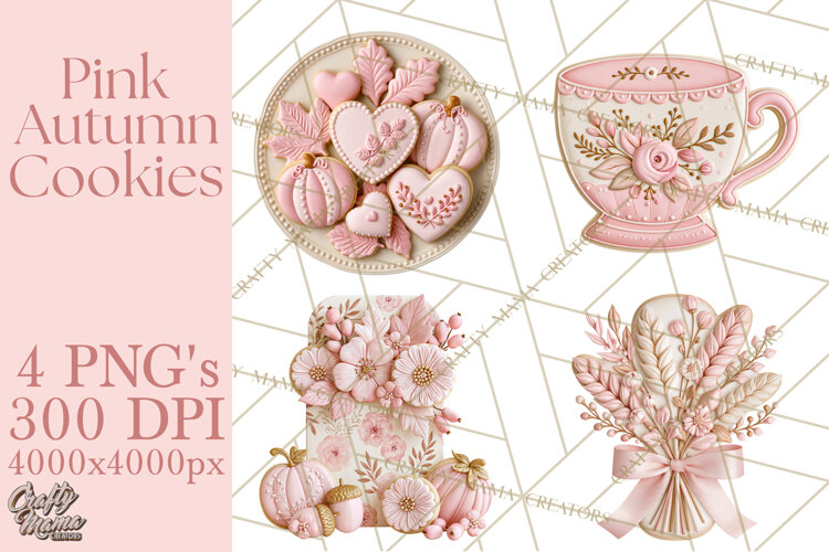 Pink Autumn Cookies Clipart PNG example image 1