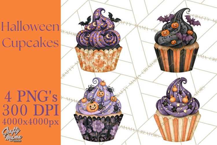 Halloween Cupcake Clipart PNG, Halloween Sweet Treats example image 1