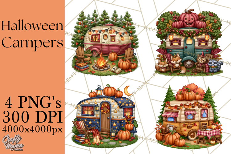 Halloween Camper Clipart PNG Vintage Camping Designs
