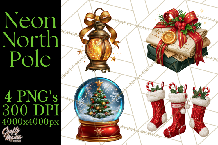 Neon North Pole PNG Christmas Clipart