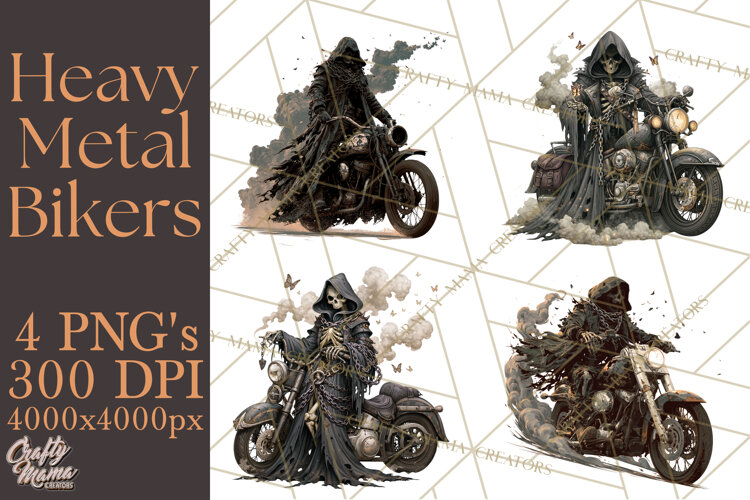 Heavy Metal Skeleton Biker Clipart, Halloween Motorcycles example image 1
