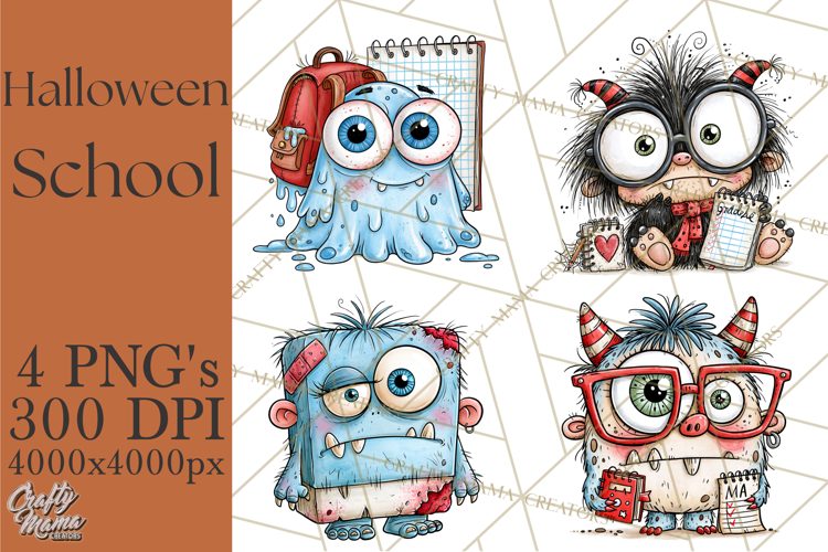 Halloween School Clipart Creepy Cute Monster Students PNG