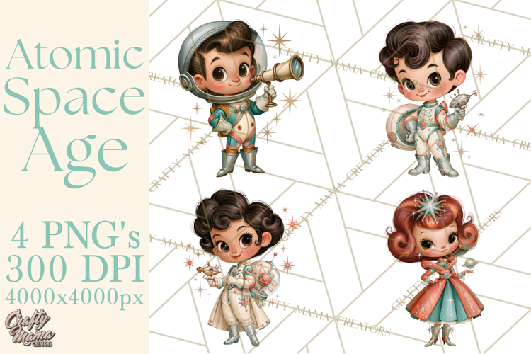 Atomic Age Space Clipart PNG, Retro 1950's Astronaut Decor