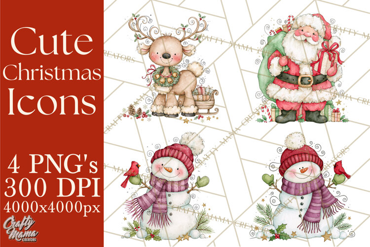 Christmas Characters Watercolor PNG Clipart example image 1