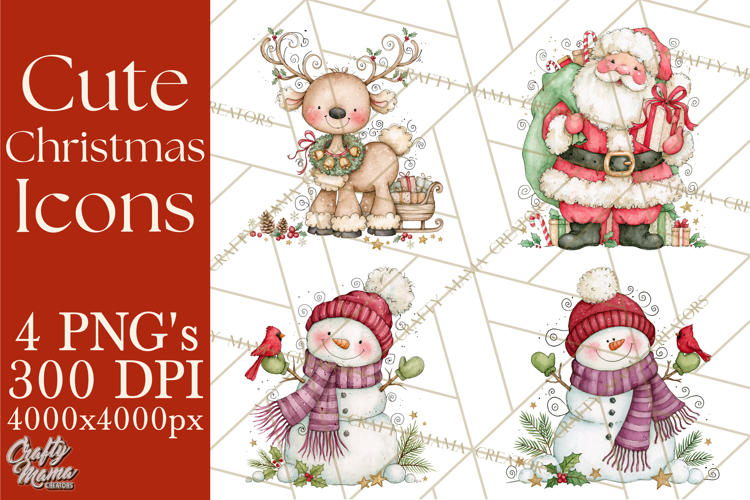 Christmas Characters Watercolor PNG Clipart