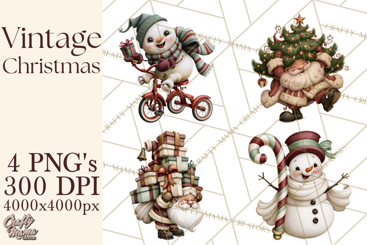 Vintage Christmas Clipart PNG, Christmas Retro Characters