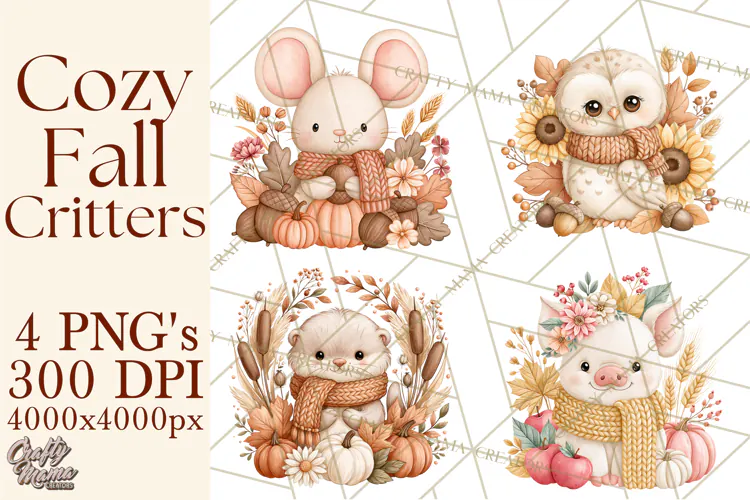 Fall Animals Clipart PNG, Autumn Floral Designs