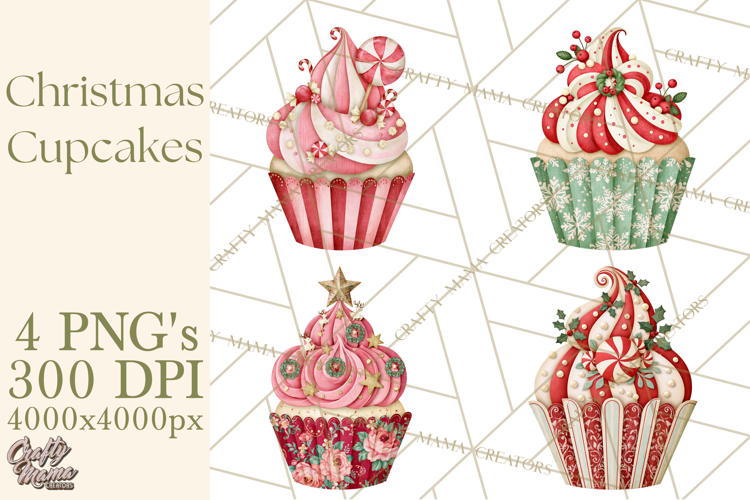 Christmas Paper Cupcake Clipart PNG, Christmas Sweet Treats