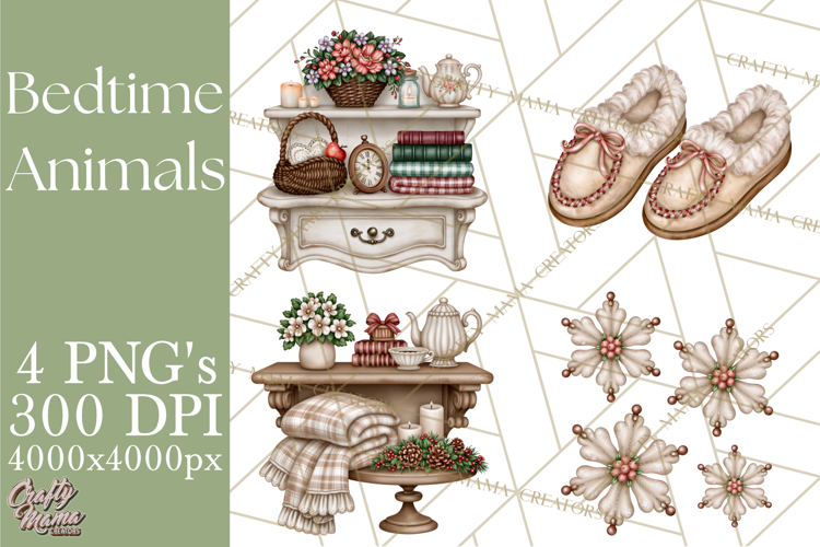 Winter Bedtime Animals Printable Clipart PNG