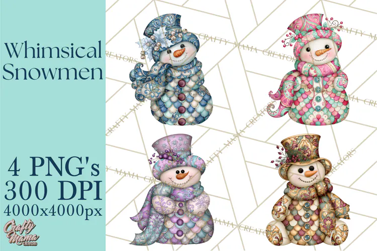 Whimsical Christmas Snowman Clipart PNG
