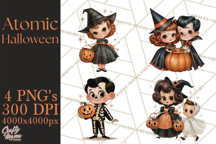 Atomic Age Halloween Clipart PNG, Retro 1950's Fall Decor example image 1