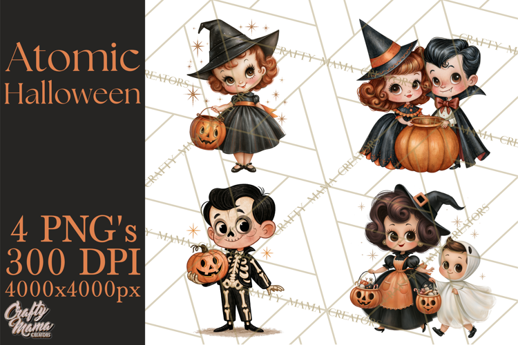 Atomic Age Halloween Clipart PNG, Retro 1950's Fall Decor