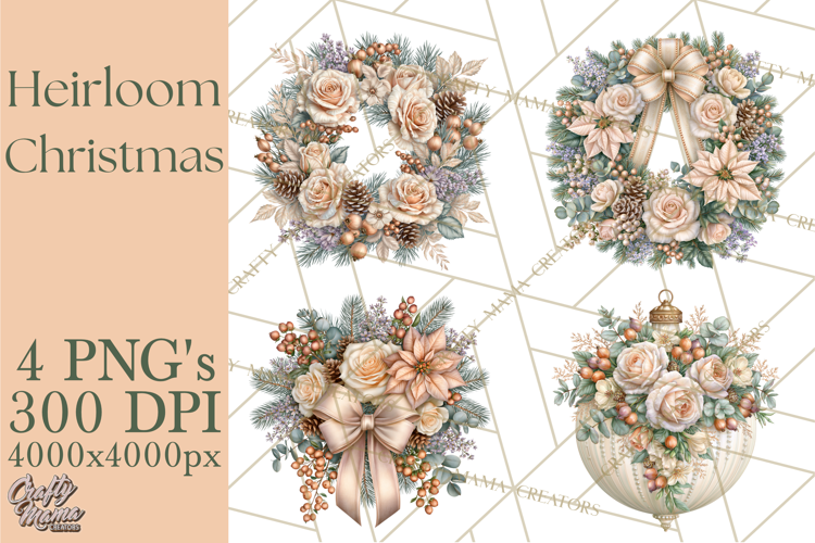Botanical Christmas Clipart PNG, Winter Flower Decorations