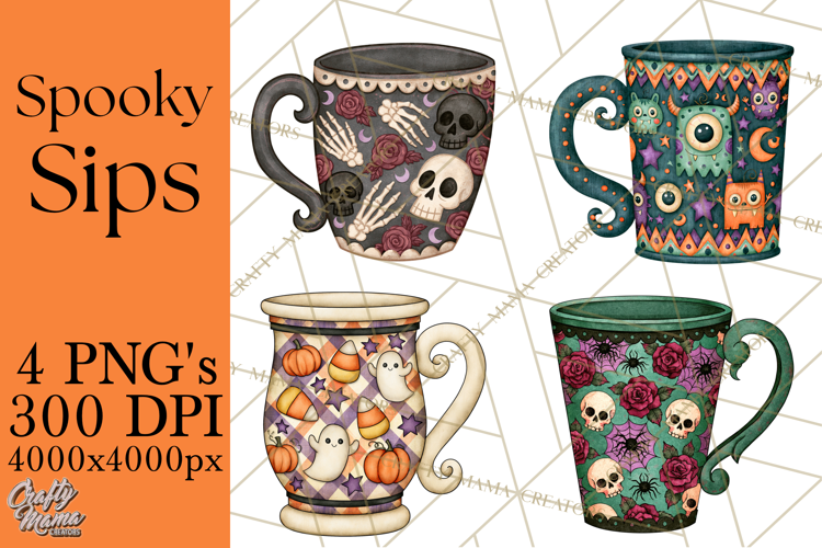 Halloween Coffee Mug Clipart PNG, Spooky Cups
