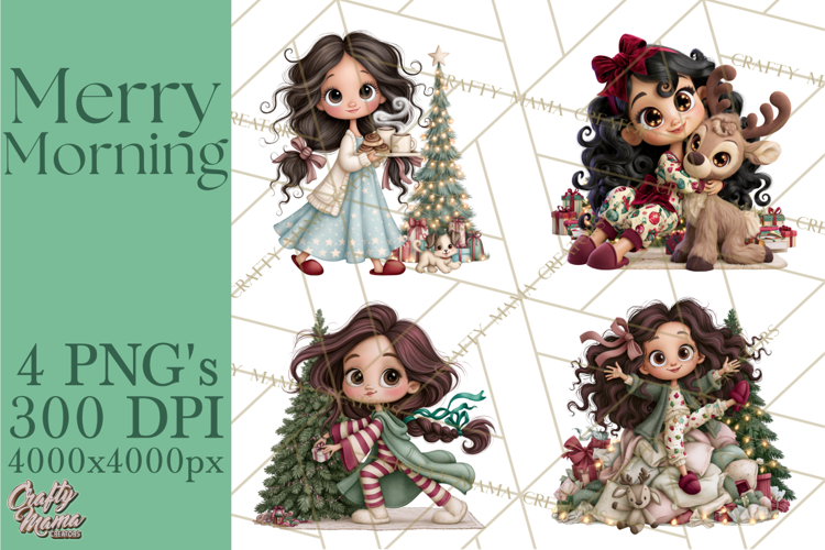 Christmas Morning Girls PNG Clipart, Pajama Characters