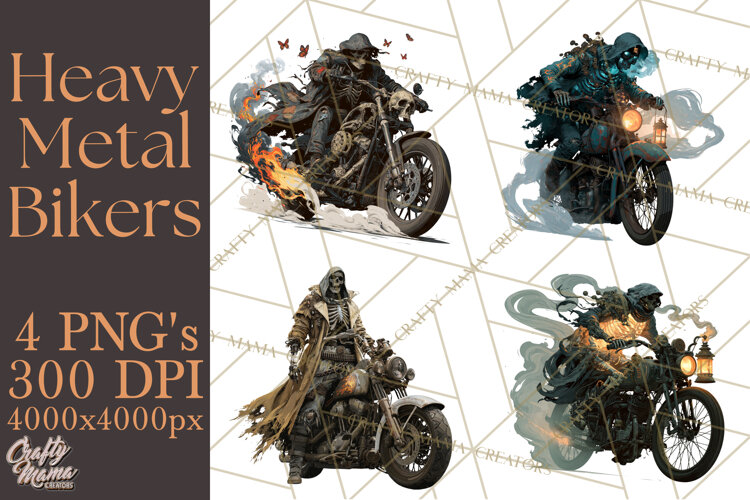 Heavy Metal Skeleton Biker Clipart, Halloween Motorcycles example image 1
