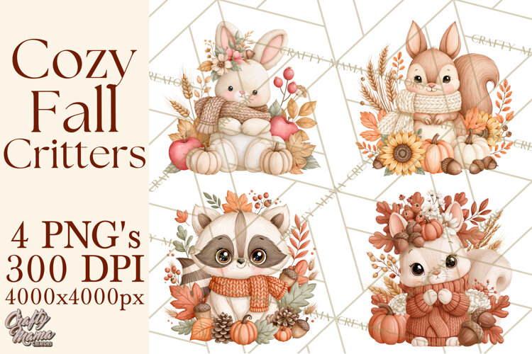 Fall Animals Clipart PNG, Autumn Floral Designs example image 1