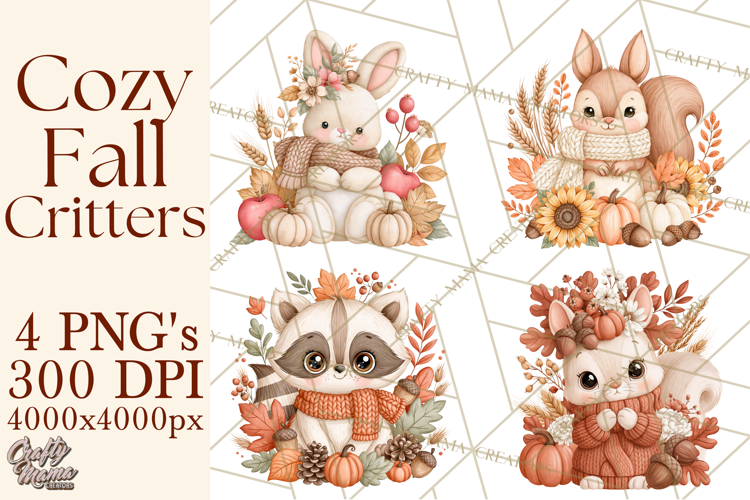 Fall Animals Clipart PNG, Autumn Floral Designs