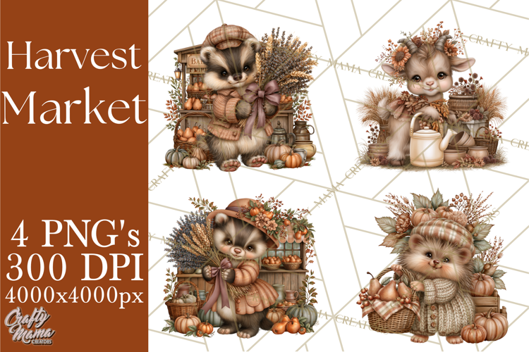 Harvest Market Clipart PNG, Fall Animals