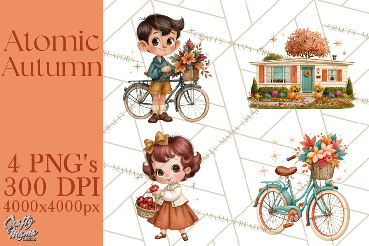 Atomic Age Autumn Clipart PNG, Retro 1950's Fall Decor example image 1