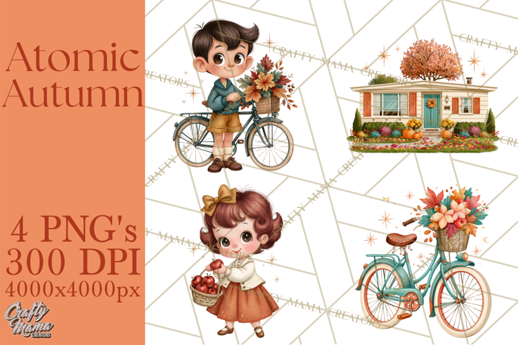 Atomic Age Autumn Clipart PNG, Retro 1950's Fall Decor