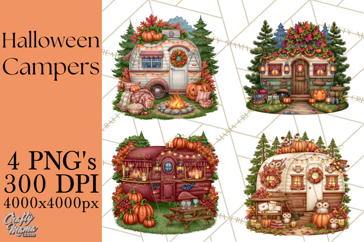 Halloween Camper Clipart PNG Vintage Camping Designs
