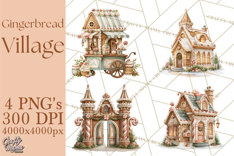Gingerbread Christmas Village PNG Clipart