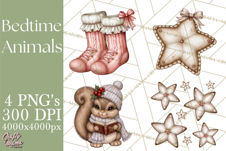 Winter Bedtime Animals Printable Clipart PNG