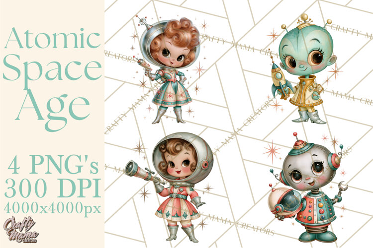 Atomic Age Space Clipart PNG, Retro 1950's Astronaut Decor example image 1