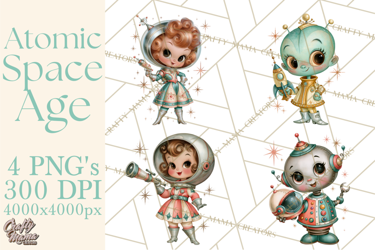 Atomic Age Space Clipart PNG, Retro 1950's Astronaut Decor
