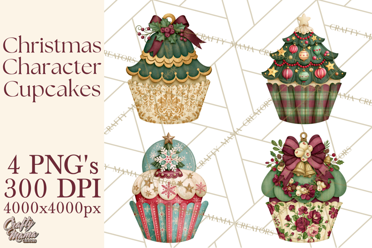 Christmas Character Cupcake Clipart PNG, Christmas Sweets