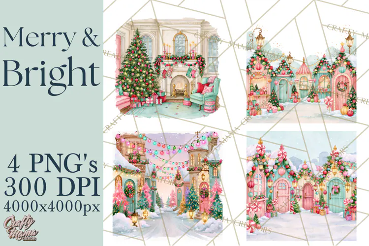 Merry And Bright Christmas Watercolor PNG