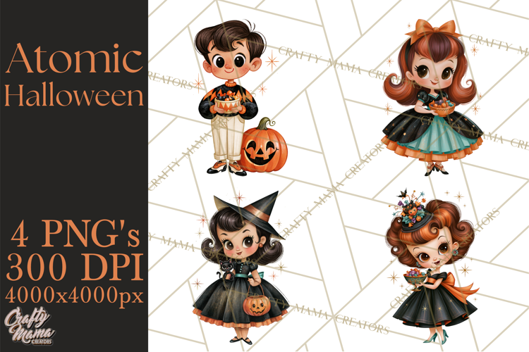 Atomic Age Halloween Clipart PNG, Retro 1950's Fall Decor