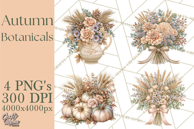 Autumn Botanicals Clipart PNG, Fall Floral Pumpkins example image 1