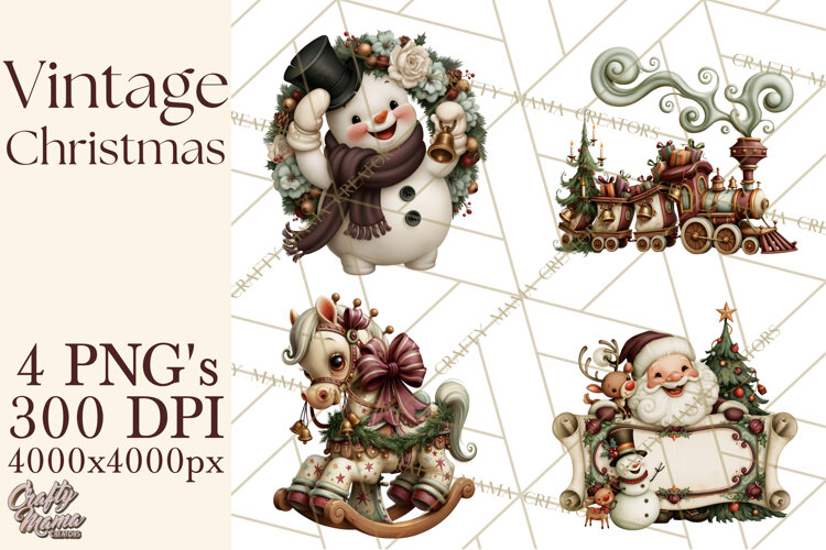 Vintage Christmas Clipart PNG, Christmas Retro Characters example image 1