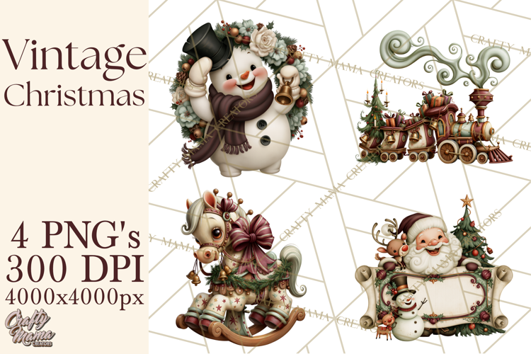 Vintage Christmas Clipart PNG, Christmas Retro Characters
