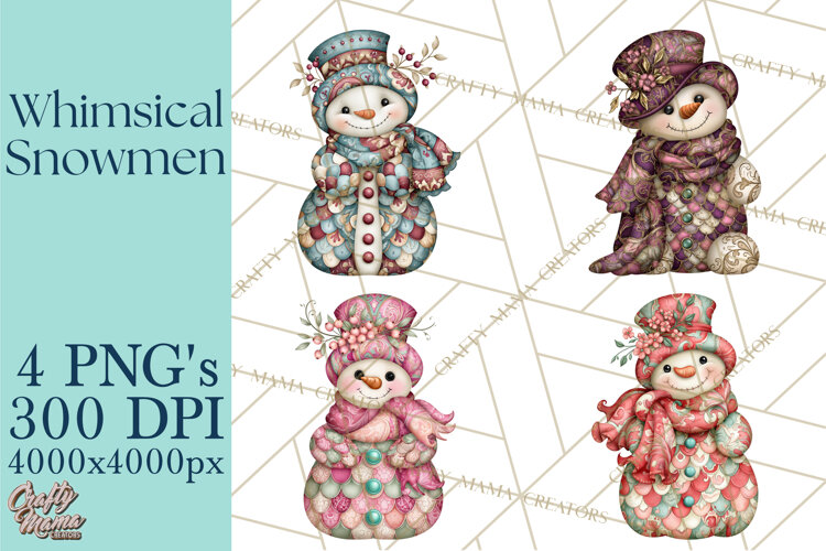 Whimsical Christmas Snowman Clipart PNG example image 1