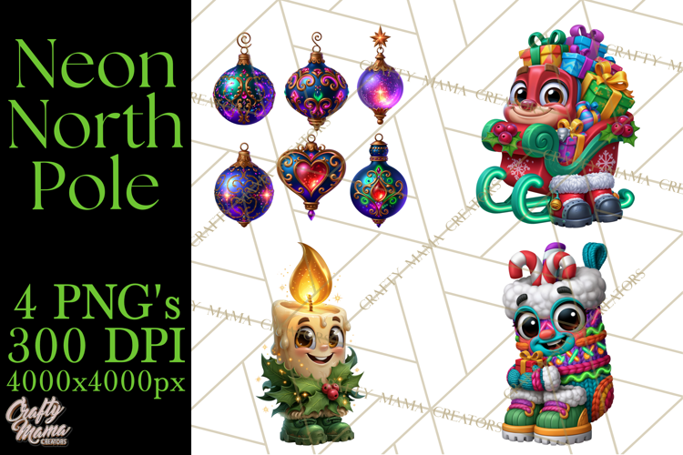 Neon North Pole PNG Christmas Clipart