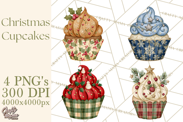 Christmas Paper Cupcake Clipart PNG, Christmas Sweet Treats