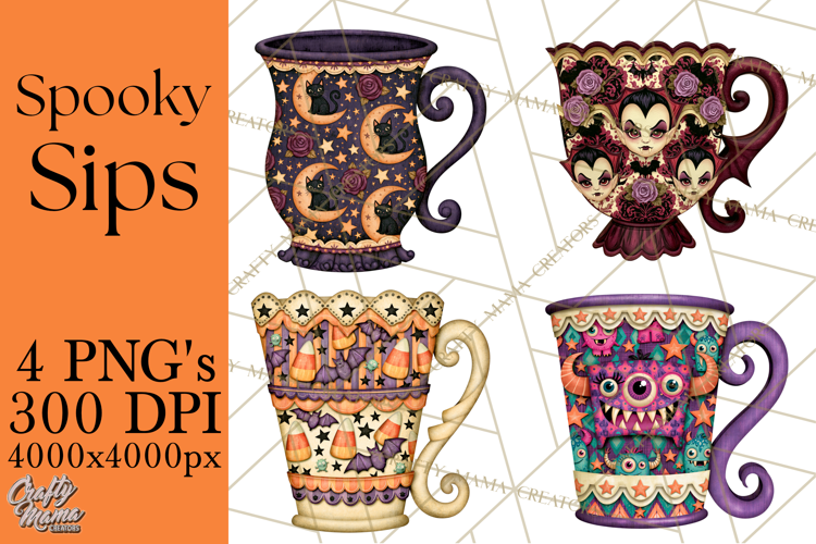 Halloween Coffee Mug Clipart PNG, Spooky Cups